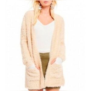 Free People Faux Fur Fuzzy Cardigan in Cream size small